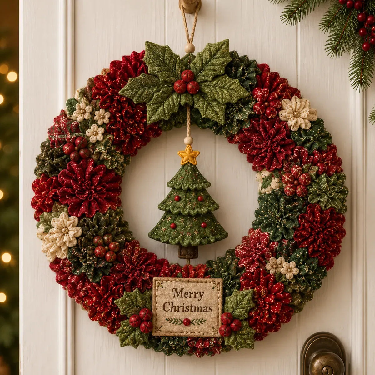 Christmas wreath DIY kit - Merry Christmas Tree style 3D fabric poke art wreath