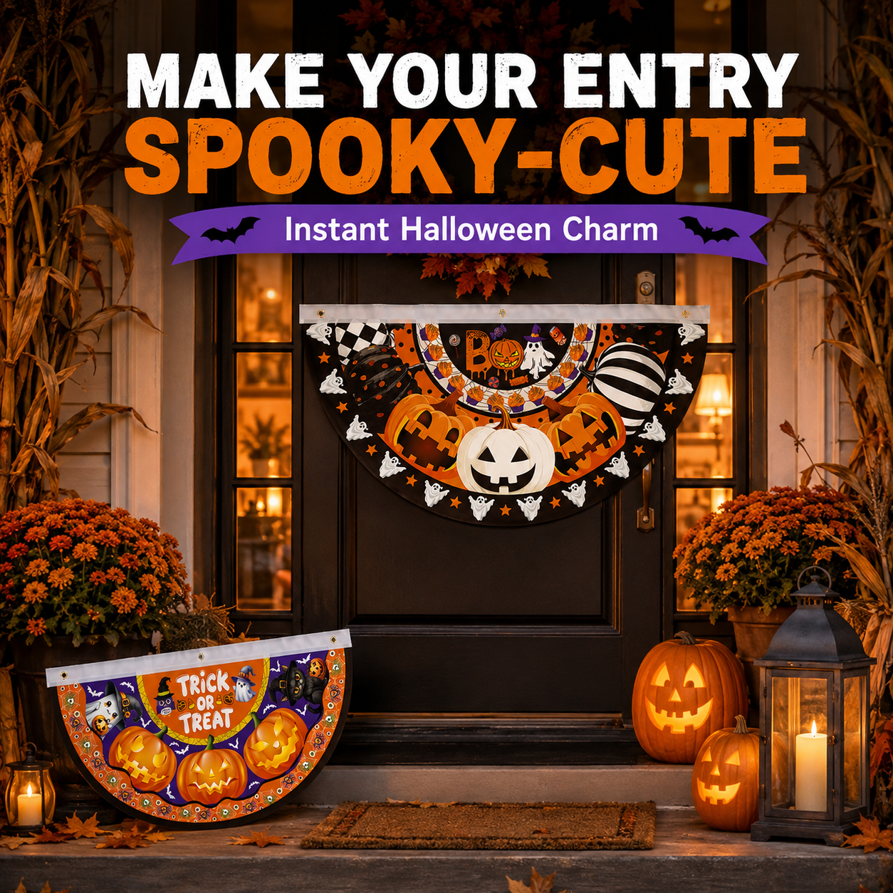 Halloween Half-Round Door Banner – 90×48CM Spooky Front Door Decor