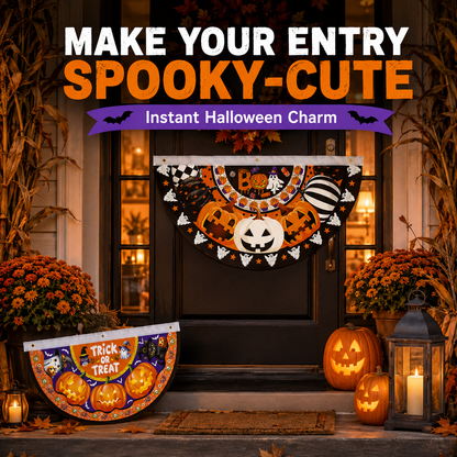 Halloween Half-Round Door Banner – 90×48CM Spooky Front Door Decor