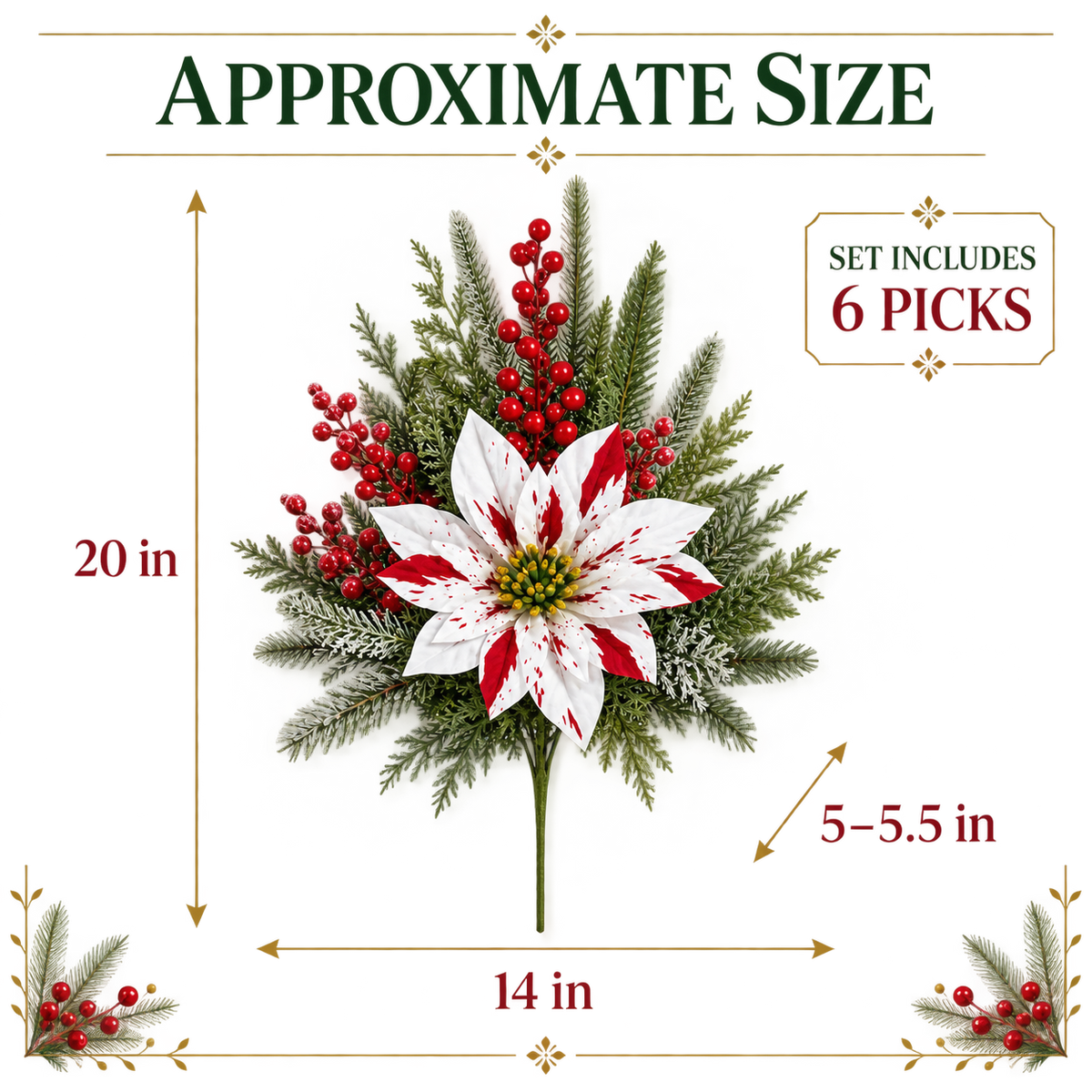 Red & White Poinsettia Christmas Floral Picks – Set of 6
