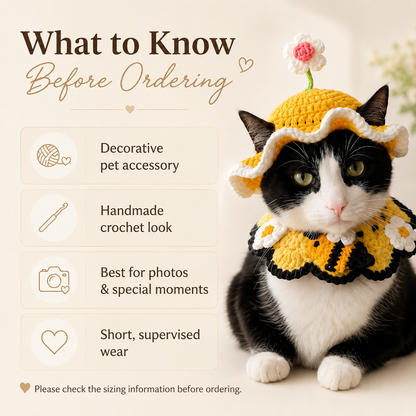 Handmade Crochet Cat Bonnet – Floral Pet Hat for Photos & Special Moments