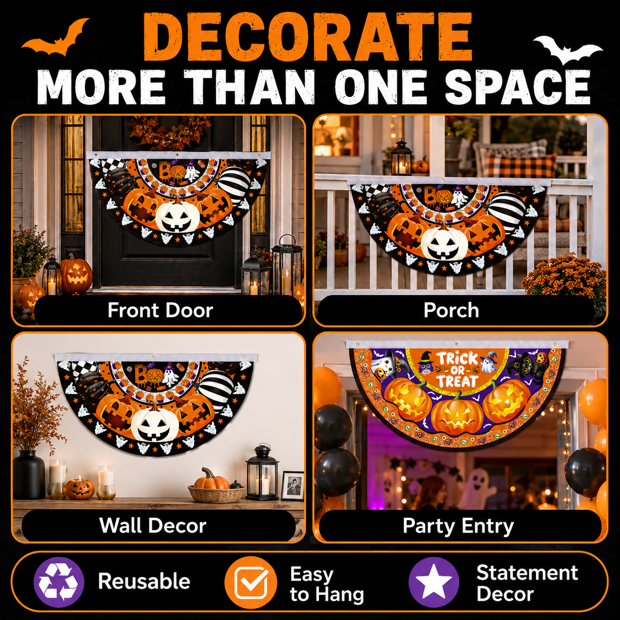 Halloween Half-Round Door Banner – 90×48CM Spooky Front Door Decor