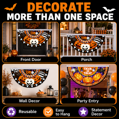 Halloween Half-Round Door Banner – 90×48CM Spooky Front Door Decor
