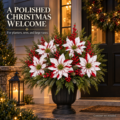 Red & White Poinsettia Christmas Floral Picks – Set of 6