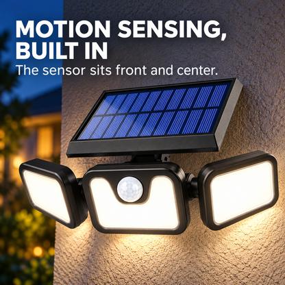 🔥 Hot Seller | 3-Head Solar Flood Light with Motion Sensor — IP65 Outdoor Security Light