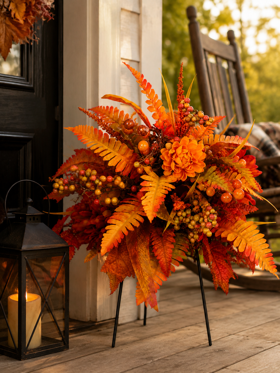 Autumn Harvest Floral Garden Stake – Fall Porch & Planter Decor