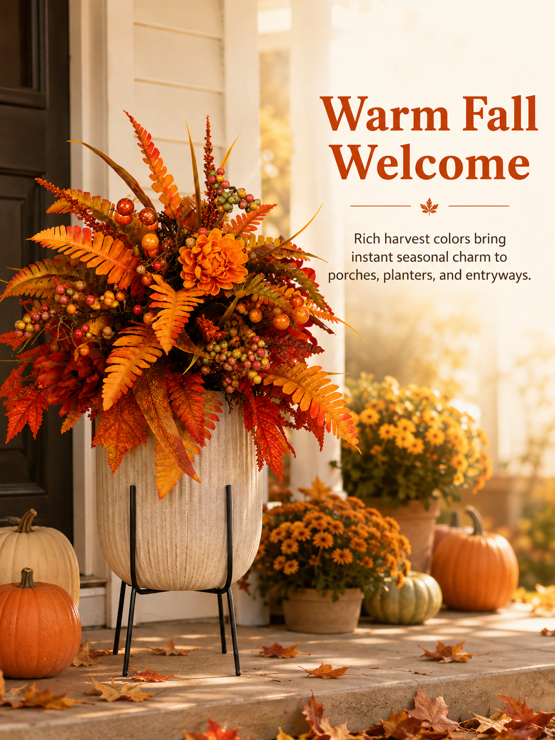 Autumn Harvest Floral Garden Stake – Fall Porch & Planter Decor
