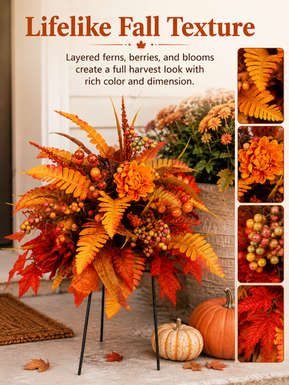 Autumn Harvest Floral Garden Stake – Fall Porch & Planter Decor