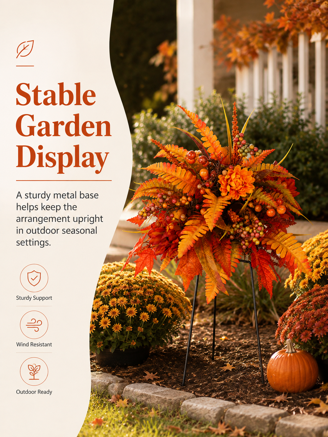 Autumn Harvest Floral Garden Stake – Fall Porch & Planter Decor