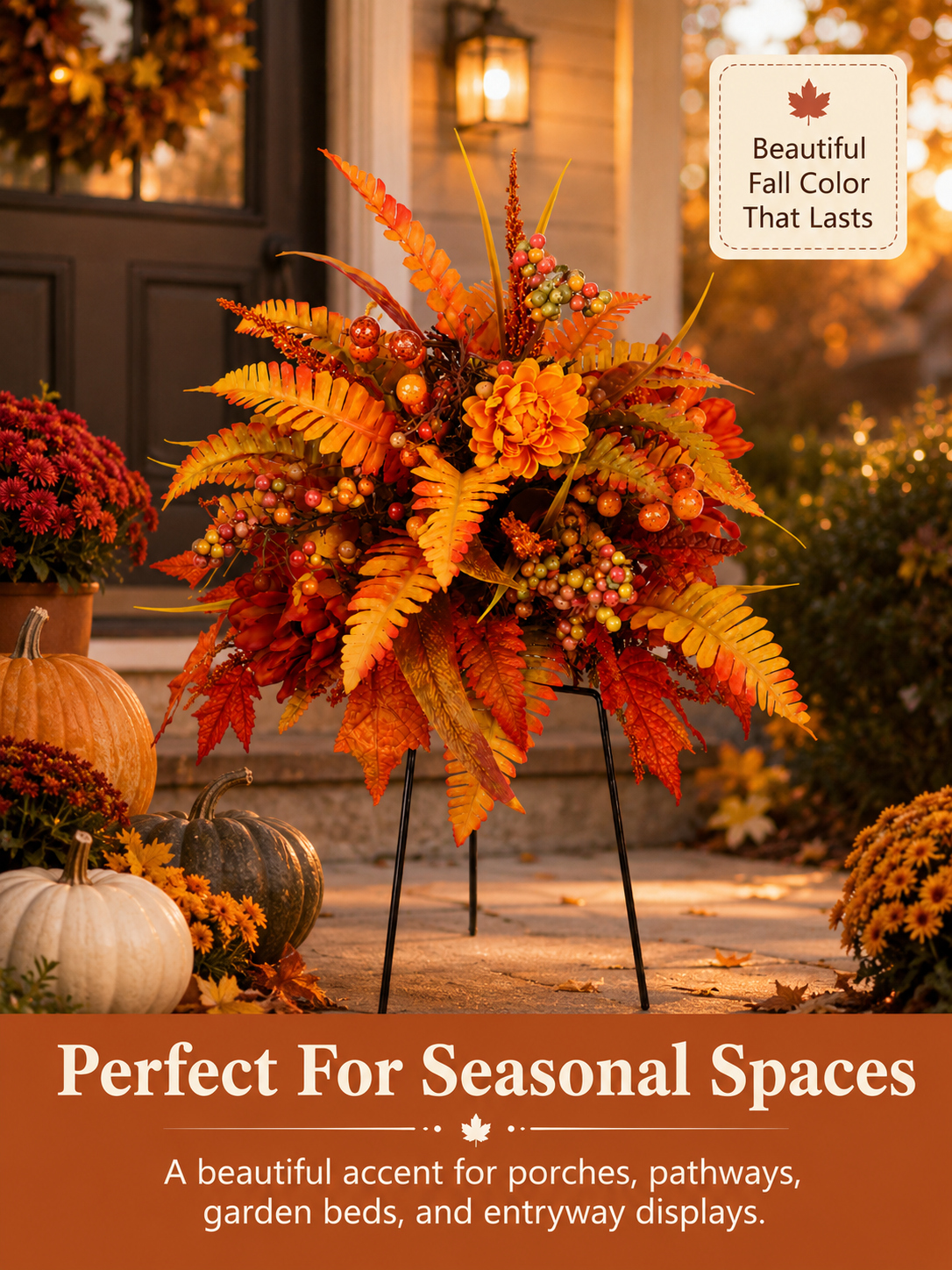 Autumn Harvest Floral Garden Stake – Fall Porch & Planter Decor