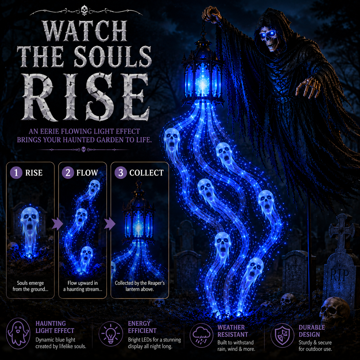 Solar Soul Harvester Halloween Yard Decoration – Animated Glowing Spirit Light
