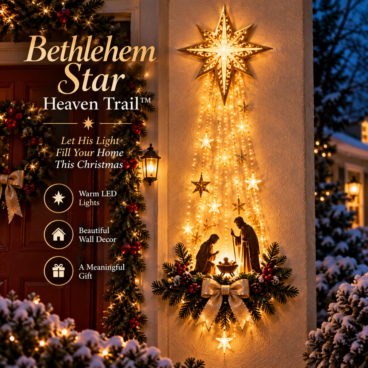 Star of Bethlehem Lighted Nativity Wall Decor – Faith-Inspired Christmas Display