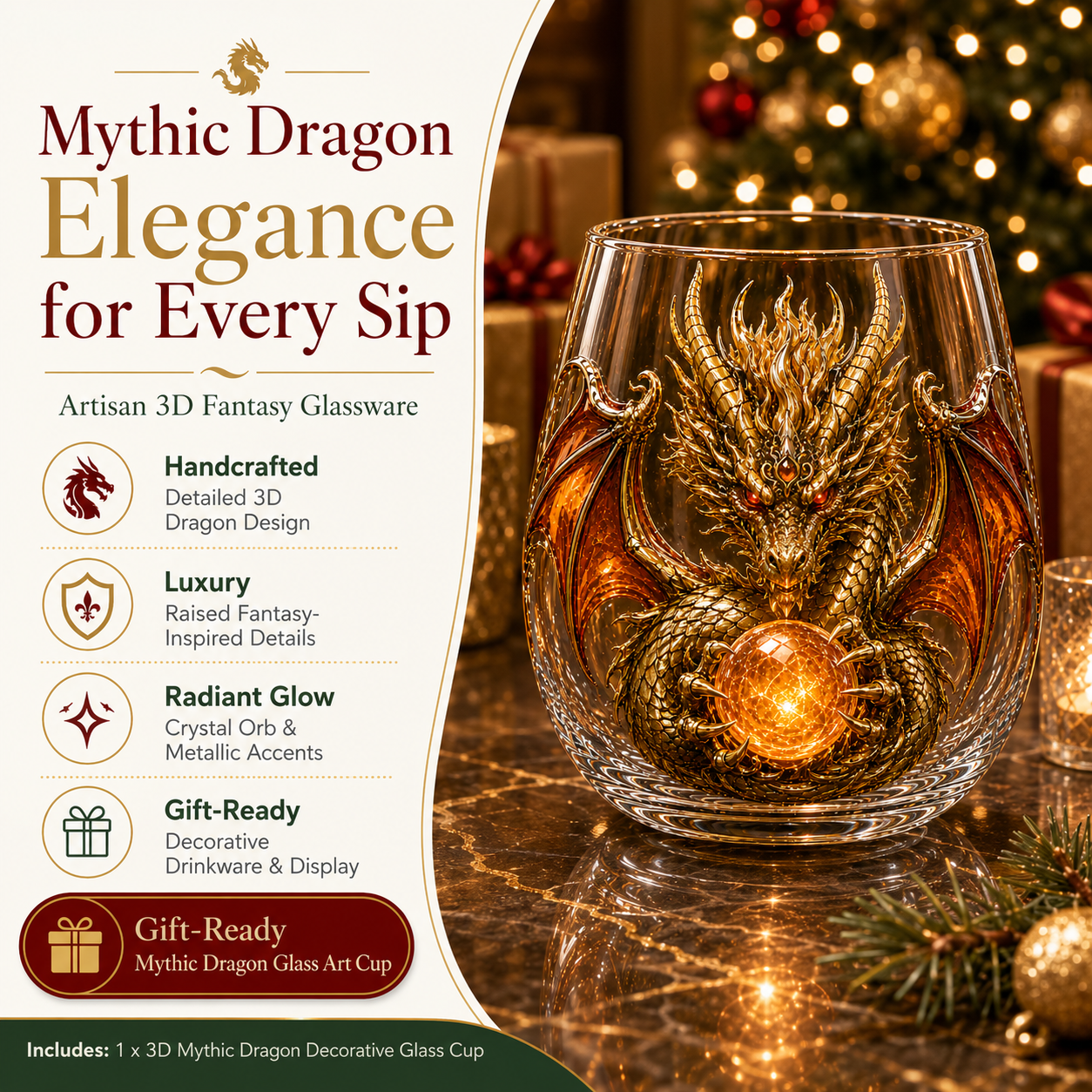 3D Mythic Dragon Glass – Raised Fantasy Collectible Cup
