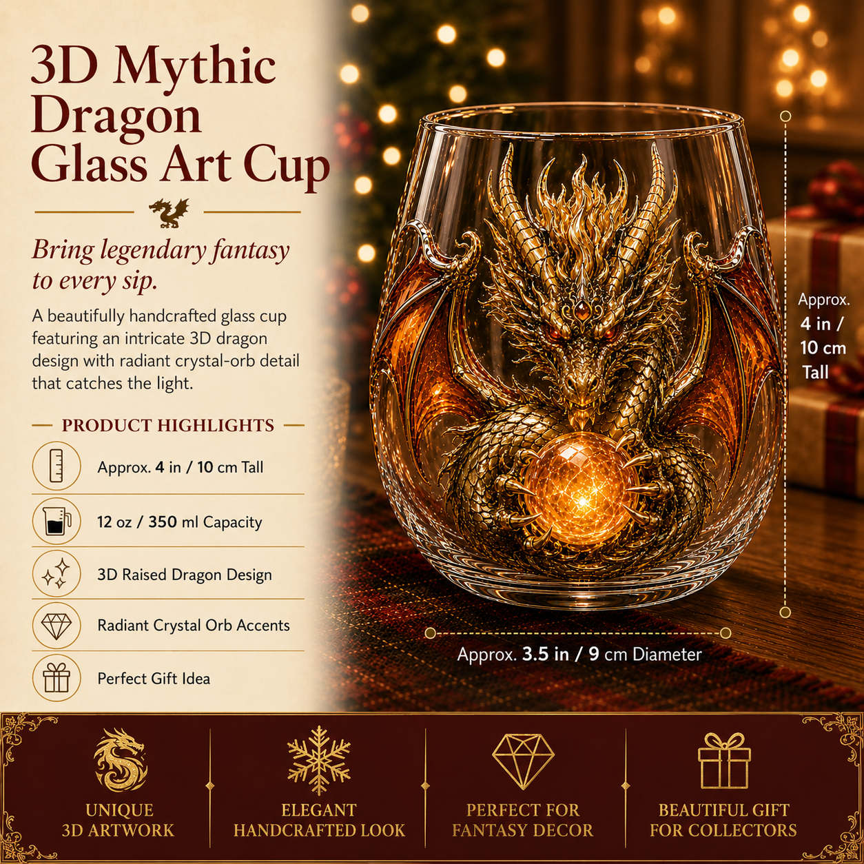 3D Mythic Dragon Glass – Raised Fantasy Collectible Cup