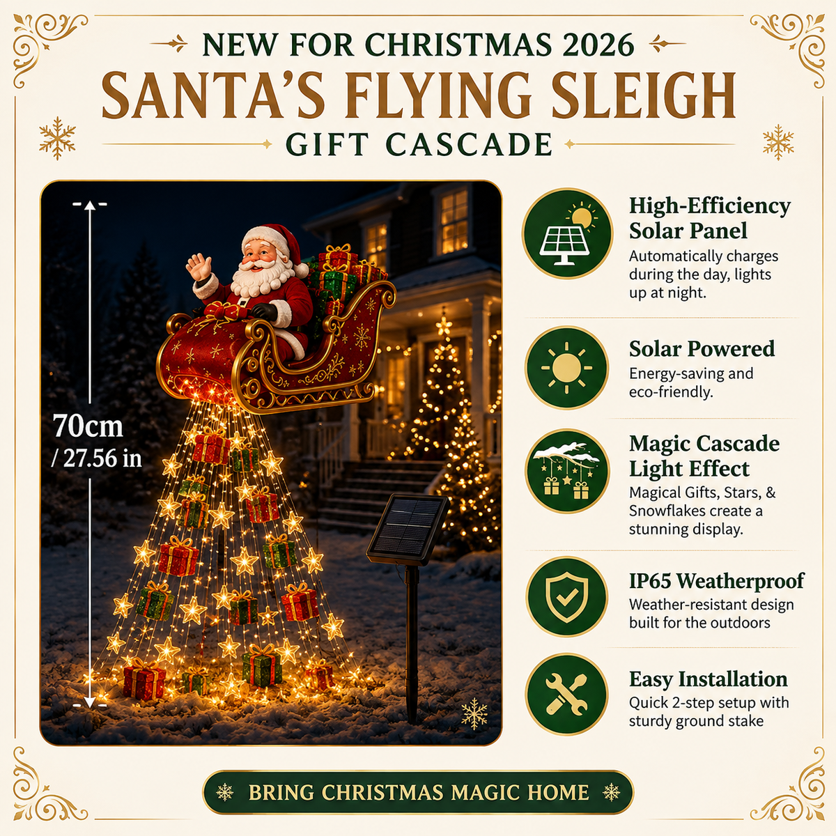 Solar Santa Sleigh Christmas Garden Light – Glowing Gift Cascade