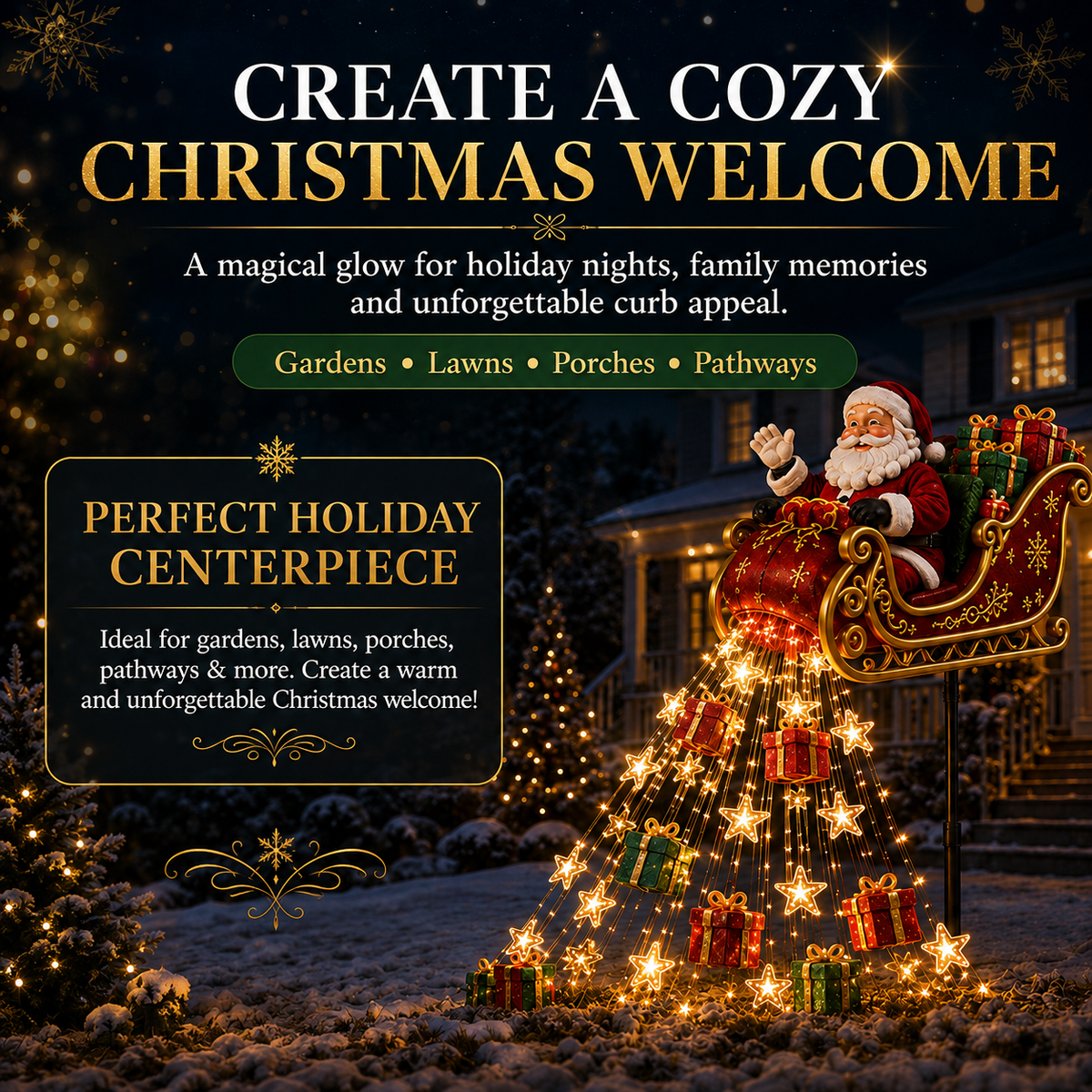 Solar Santa Sleigh Christmas Garden Light – Glowing Gift Cascade