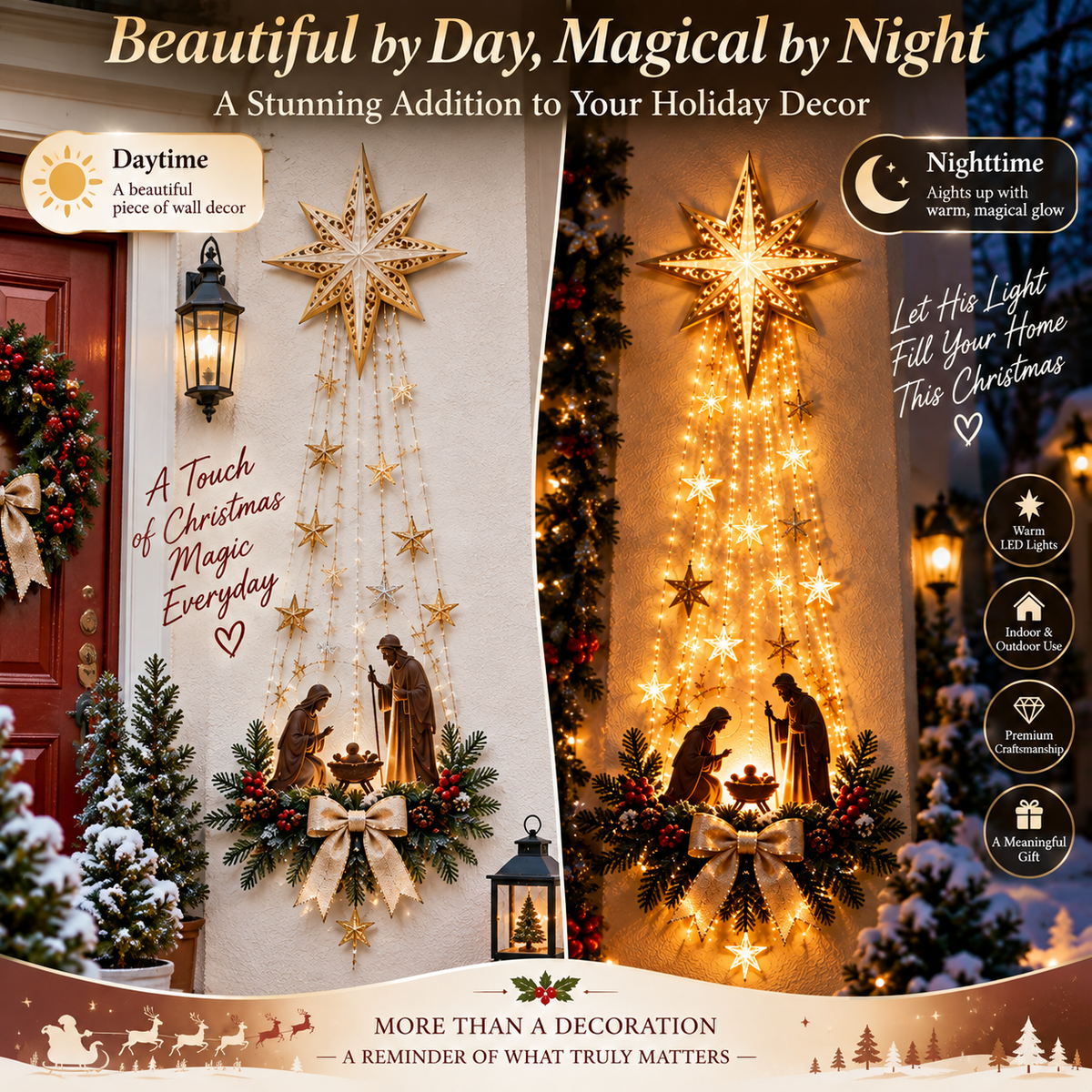 Star of Bethlehem Lighted Nativity Wall Decor – Faith-Inspired Christmas Display
