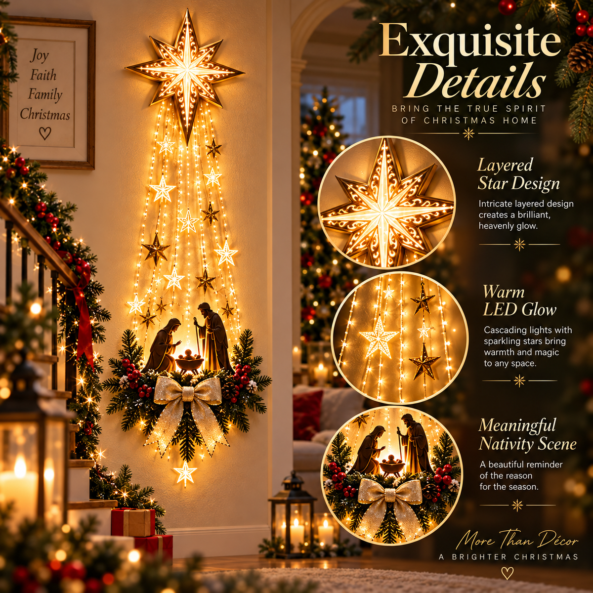 Star of Bethlehem Lighted Nativity Wall Decor – Faith-Inspired Christmas Display