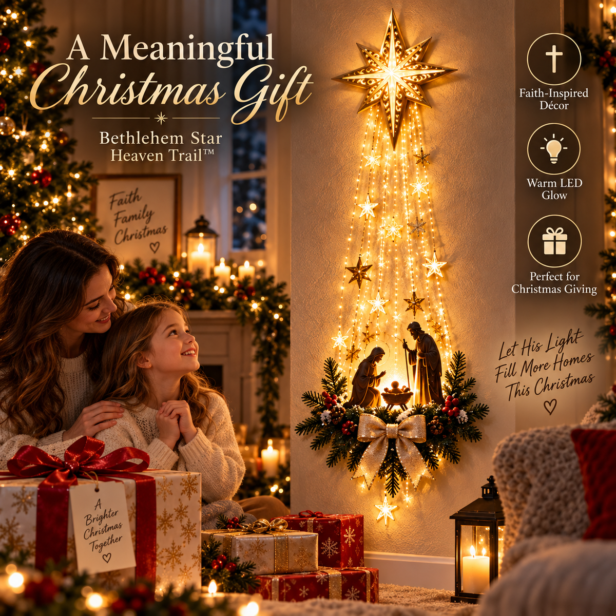 Star of Bethlehem Lighted Nativity Wall Decor – Faith-Inspired Christmas Display