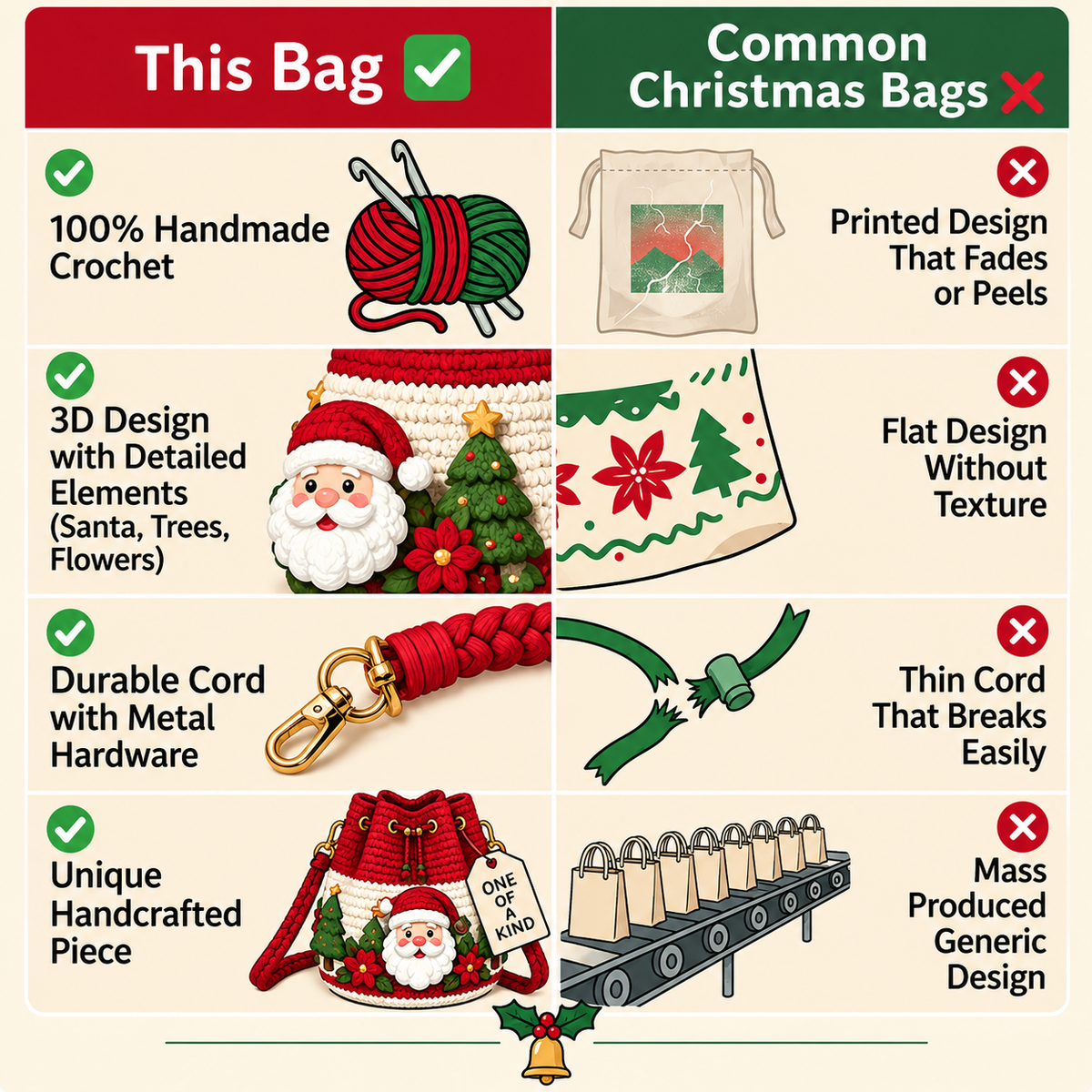 Handmade Christmas Crochet Crossbody Purse — Holiday Gift
