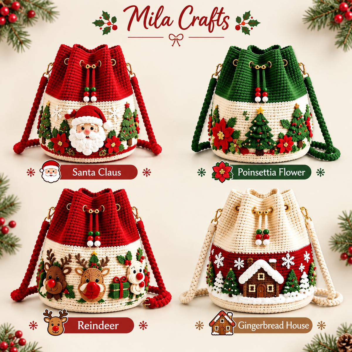 Handmade Christmas Crochet Crossbody Purse — Holiday Gift