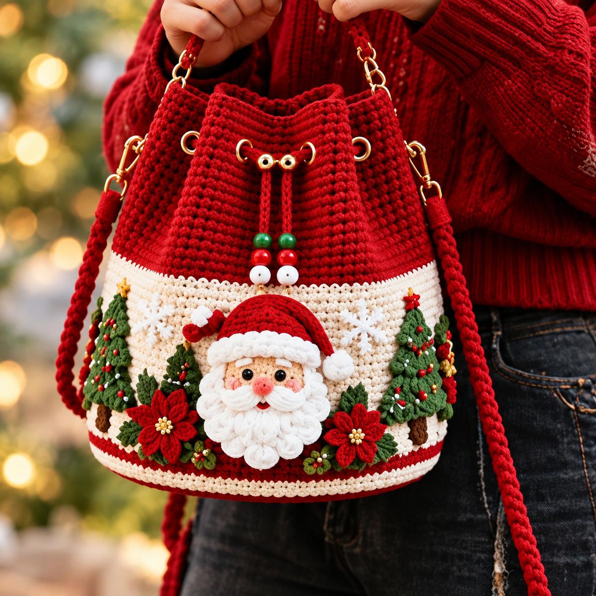 Handmade Christmas Crochet Crossbody Purse — Holiday Gift