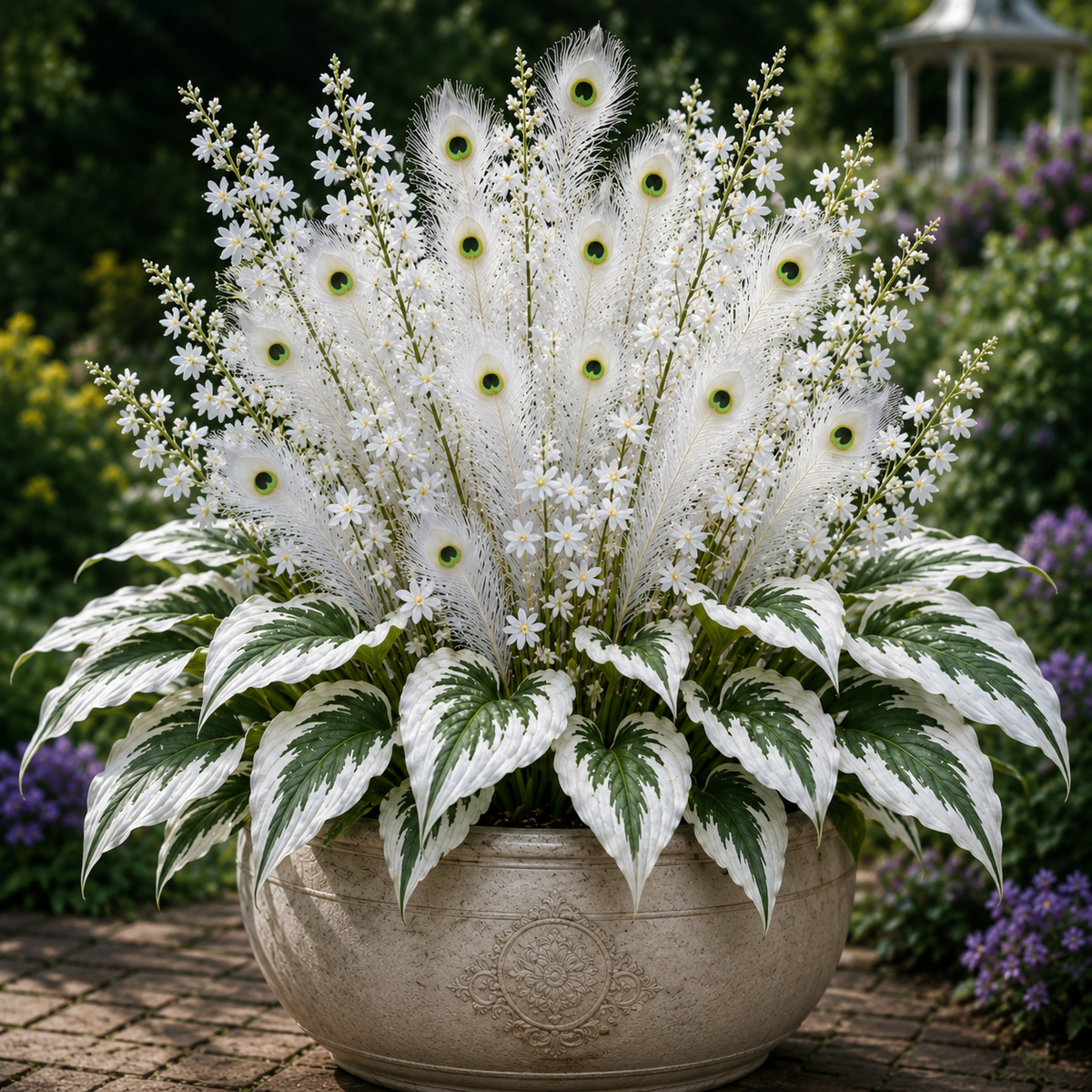 Unverified supplier illustration 4: Peacock Flame Hosta; actual plant appearance not confirmed