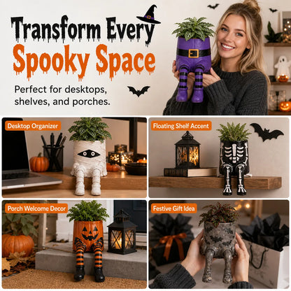 Halloween Hanging Leg Planter – Hand-Painted Resin Succulent Pot