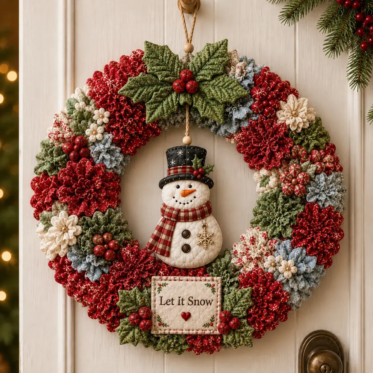 Christmas wreath DIY kit - Let It Snow Snowman style 3D fabric poke art wreath