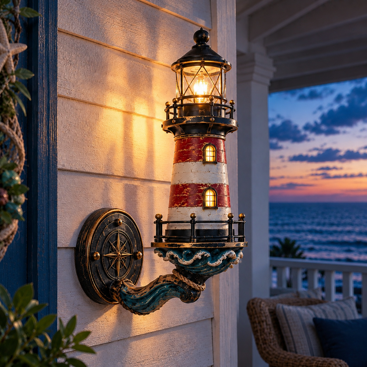 🌊Vintage Coastal Lighthouse Wall Light – Warm Nautical Home Decor